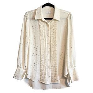 UNTUCKit Sabrina Cream Gold Foil Dot Pleated Button Front Blouse Women’s Size 6